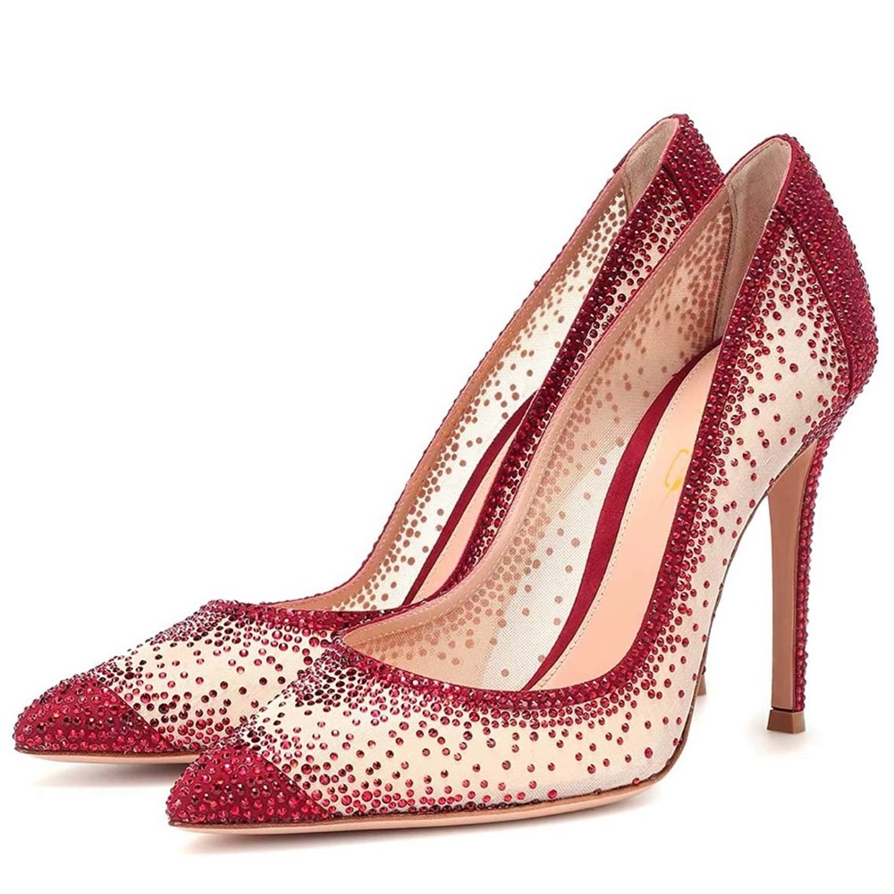 Size 8 Rhinestones Studded Stiletto Heel Mesh Pump